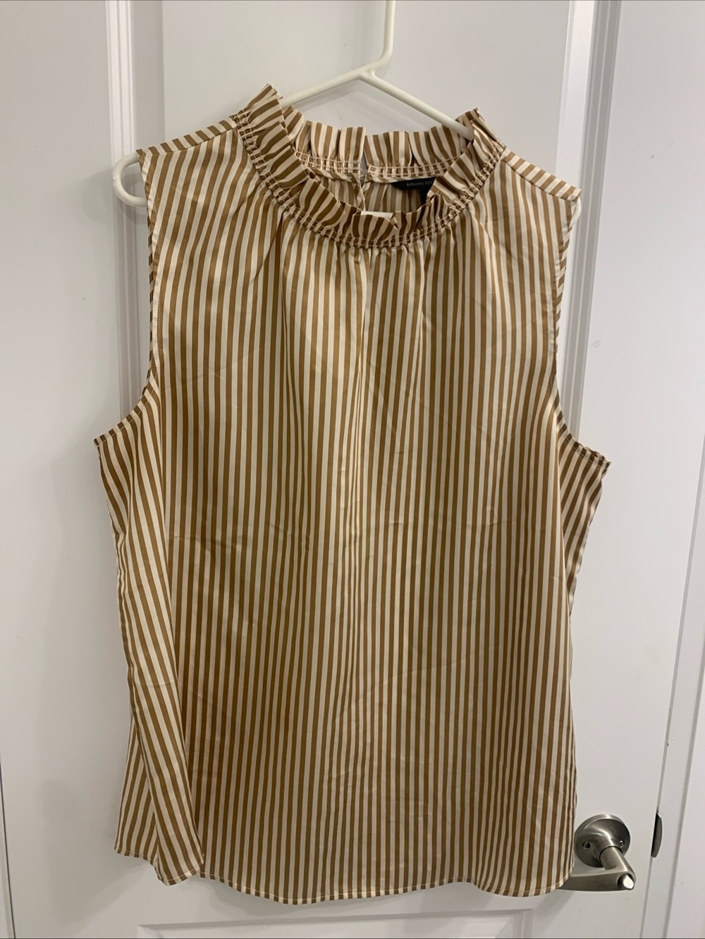 Banana Republic Beige and White Vertical Stripe Blouse